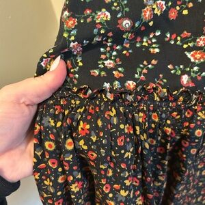 Maeve Anthropologie Black Floral Dress with Red and Yellow Accents